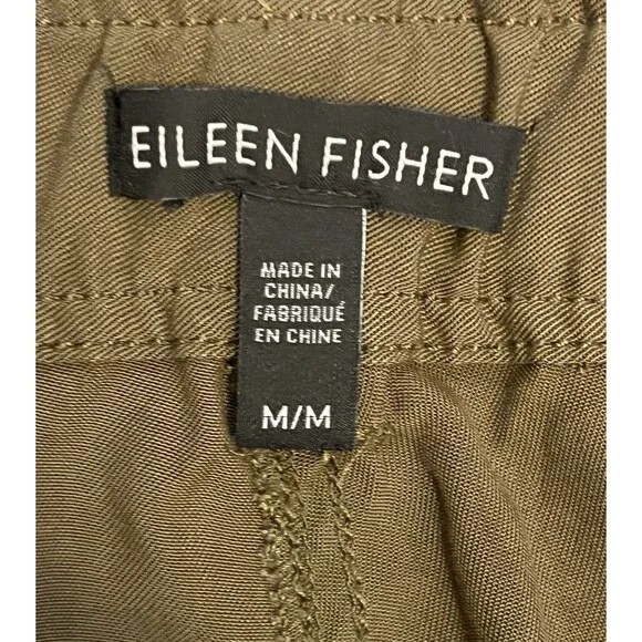 EILEEN FISHER Olive Green Tencel Pants Button Hem Relaxed Cropped Utility Size M - Picture 5 of 6